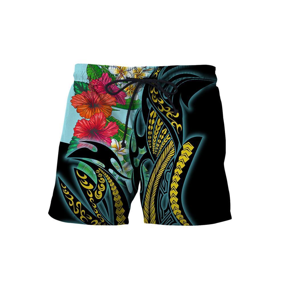 Amazing Polynesian Turquoise - Gold Tribal Pattern and Hisbiscus Plumeria Hoodie for Men and Women-ML