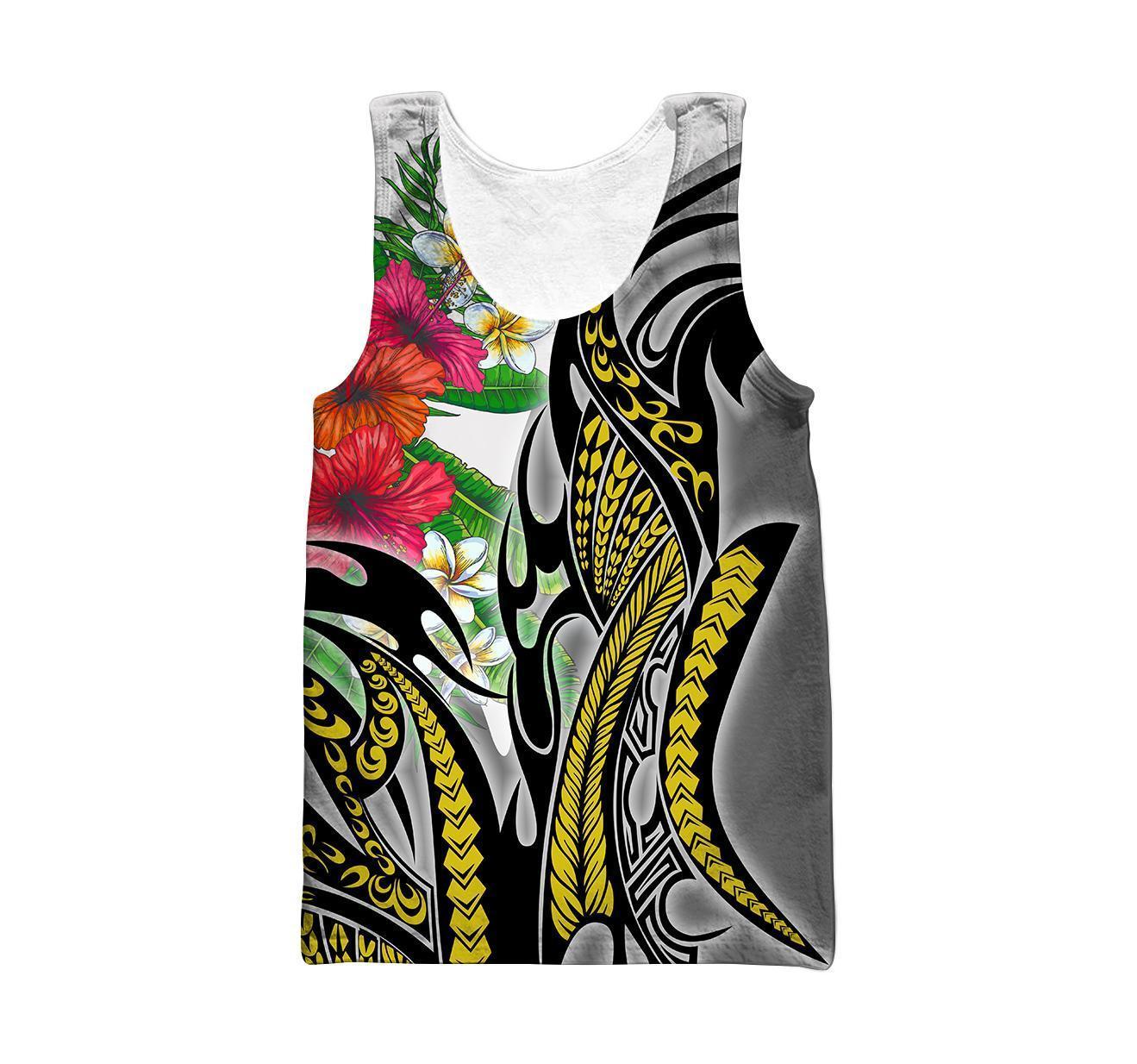 Amazing Polynesian Turquoise Gold Tribal Pattern and Hisbiscus Plumeria Hoodie for Men and Women ML