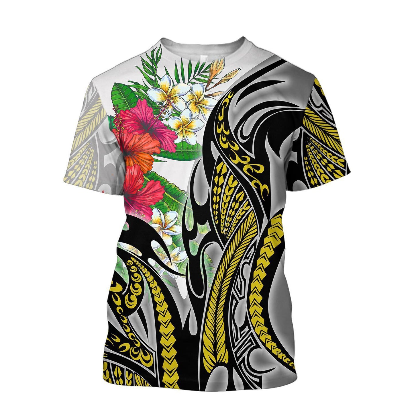 Amazing Polynesian Turquoise Gold Tribal Pattern and Hisbiscus Plumeria Hoodie for Men and Women-ML