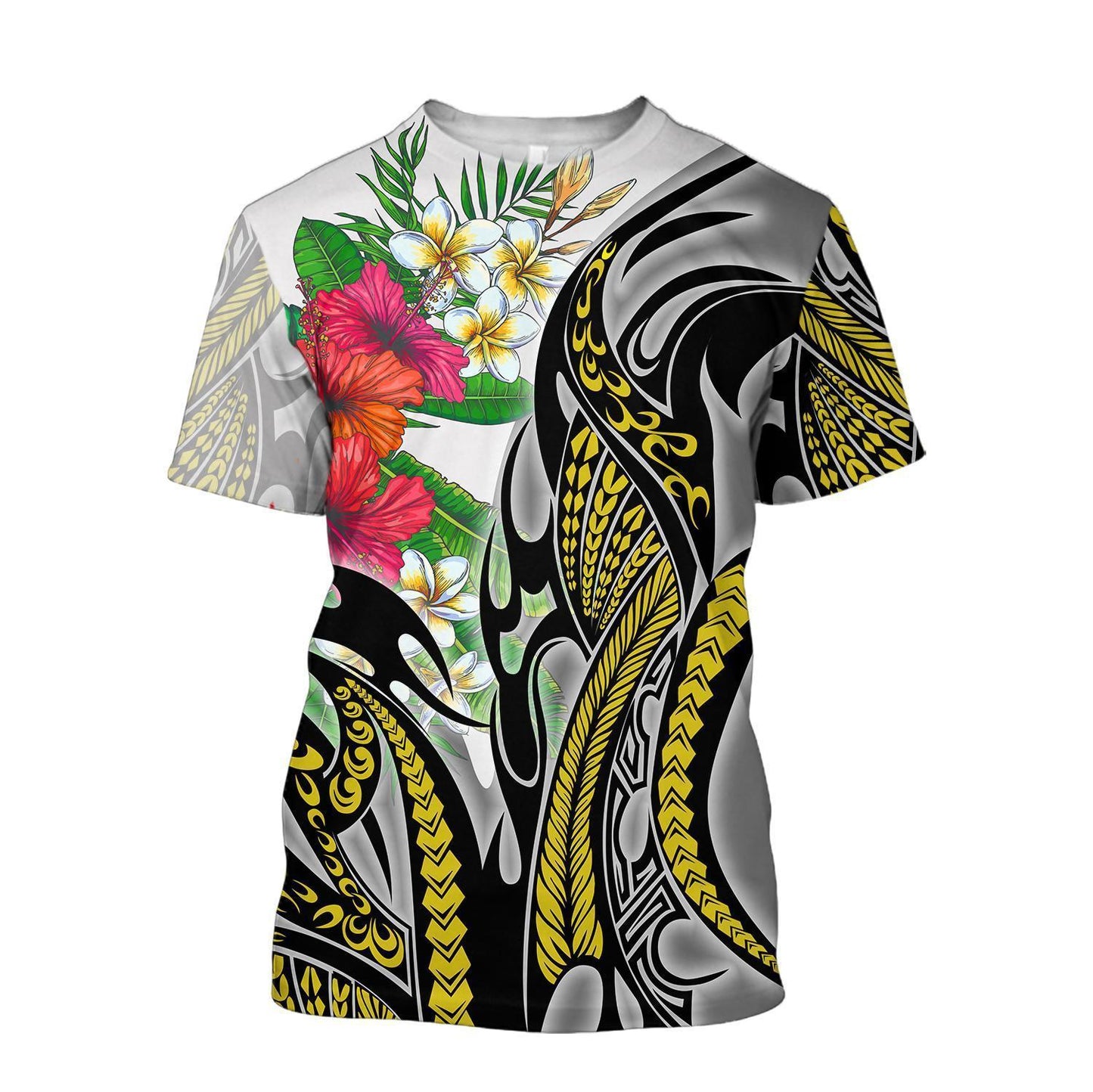 Amazing Polynesian Turquoise Gold Tribal Pattern and Hisbiscus Plumeria Hoodie for Men and Women ML