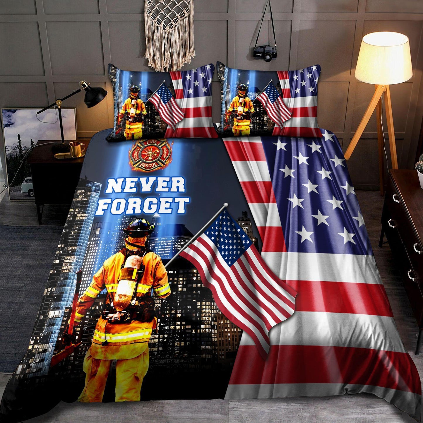 Firefighter Never Forget Bedding Set