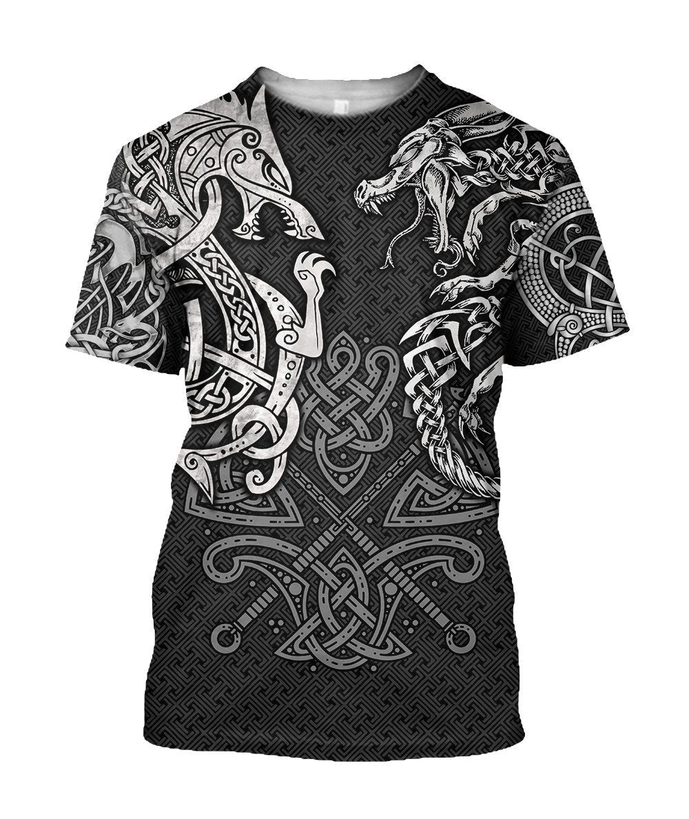 Viking Wolf And Dragon Tattoo 3D All Over Printed Unisex Hoodie-ML