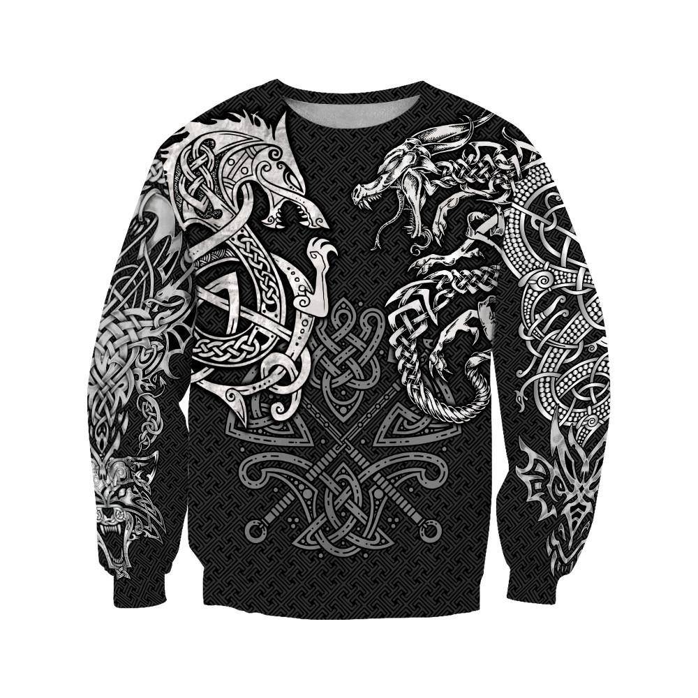 Viking Wolf And Dragon Tattoo 3D All Over Printed Unisex Hoodie-ML