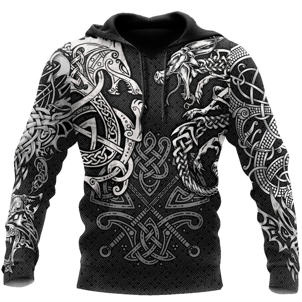 Viking Wolf And Dragon Tattoo 3D All Over Printed Unisex Hoodie-ML