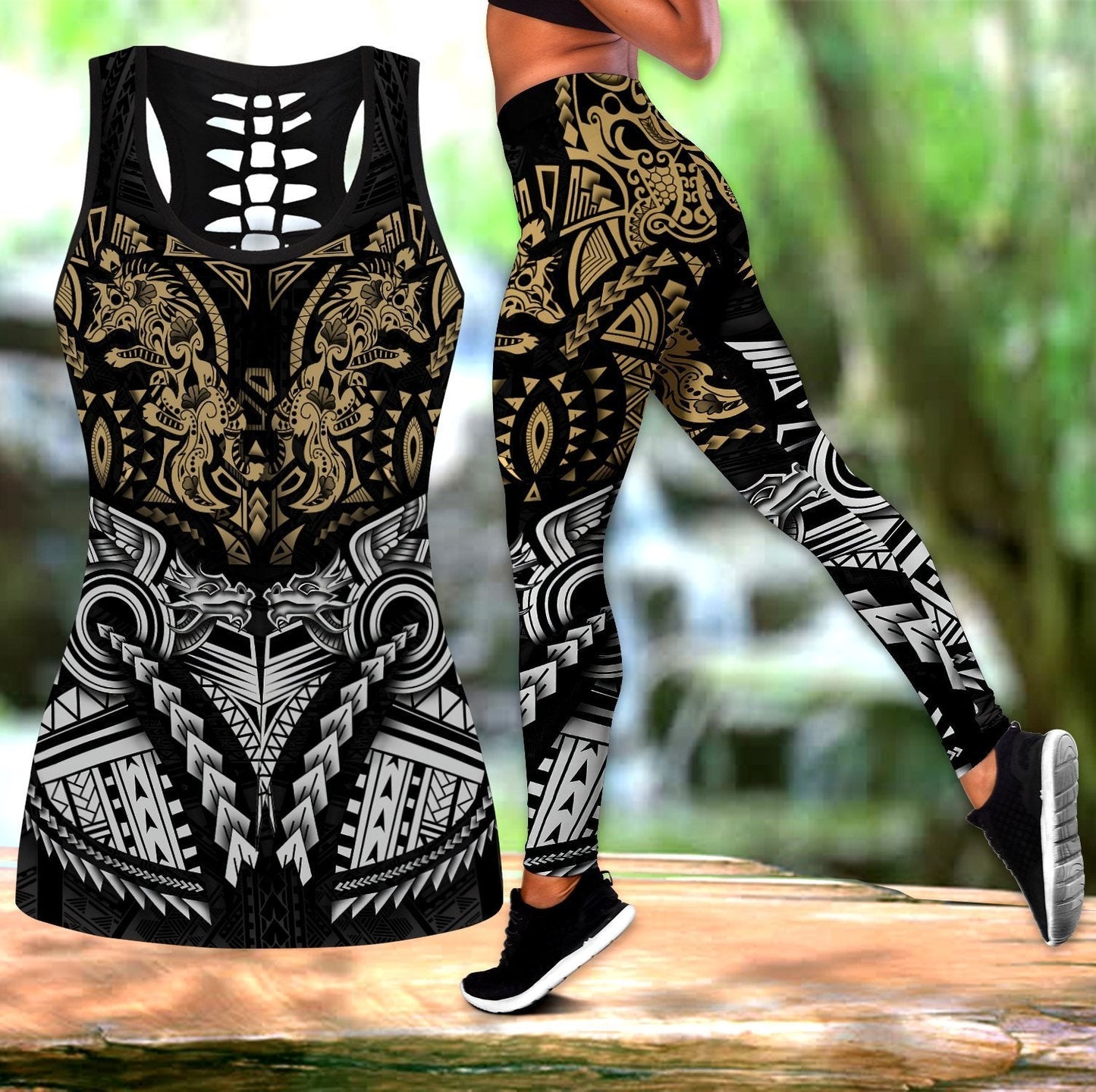 Amazing Polynesian Tattoo Gold Legging & Tank top ML