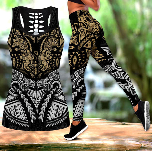 Amazing Polynesian Tattoo Gold Legging & Tank top ML