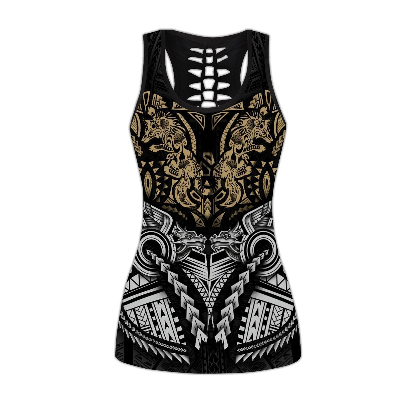 Amazing Polynesian Tattoo Gold Legging & Tank top ML