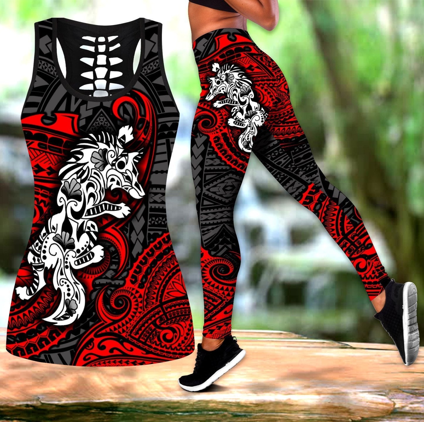 Amazing Polynesian Wolf Tattoo Legging & Tank top-ML