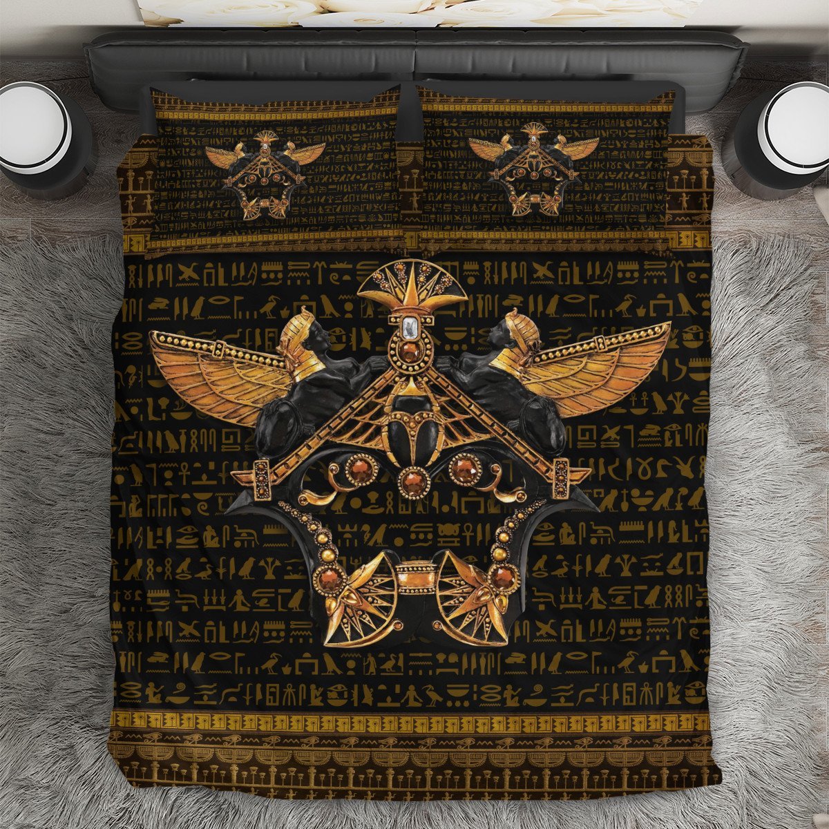 Ancient Egypt Scarab Beetle Golden Bedding Set-ML