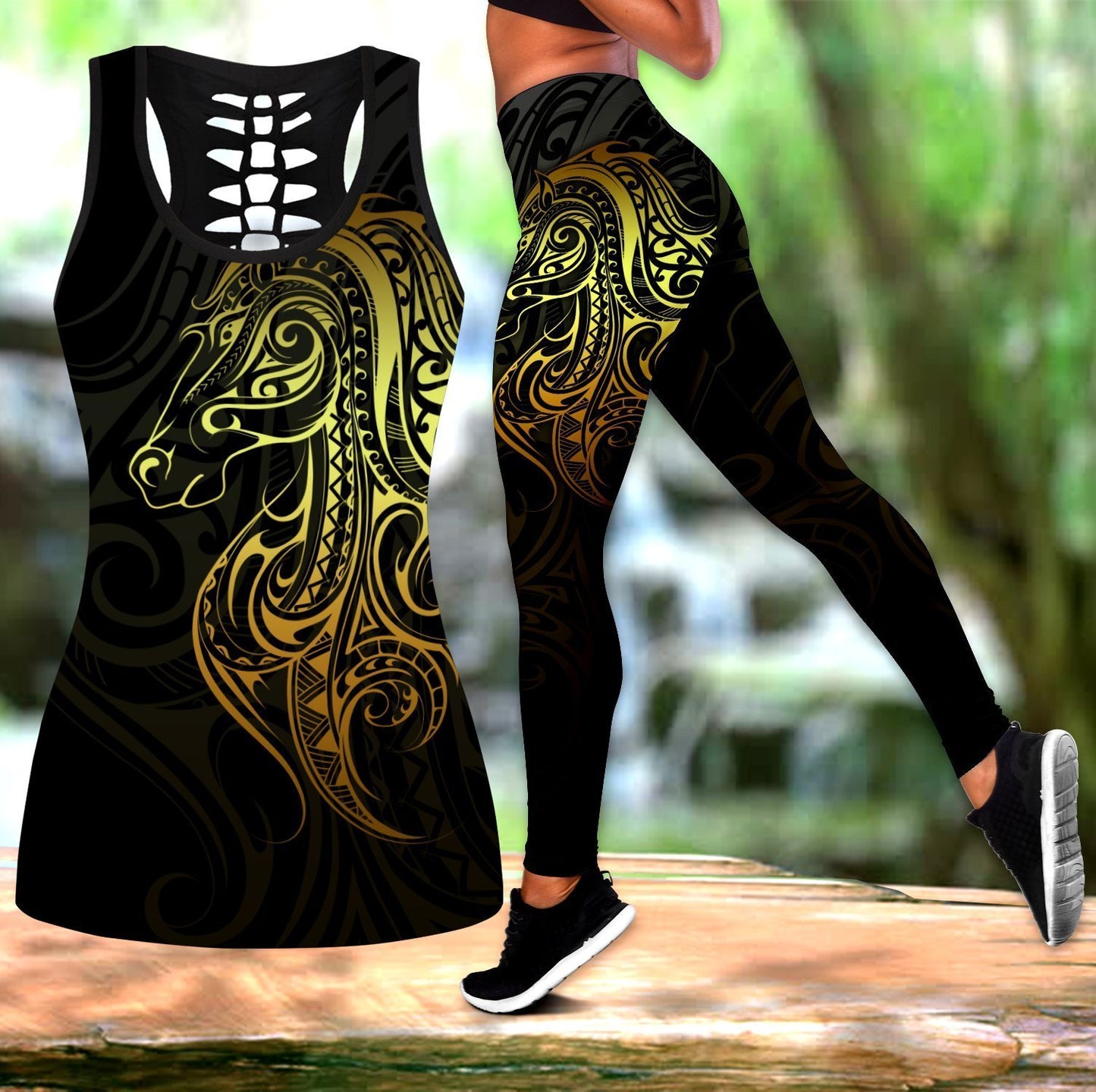 Amazing Polynesian Horse 3D Tattoo Legging & Tank top ML