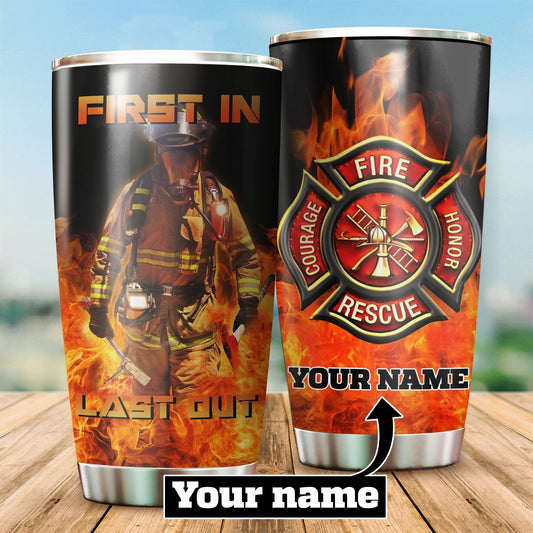 Brave Firefighter Customize Name Stainless Steel Tumbler