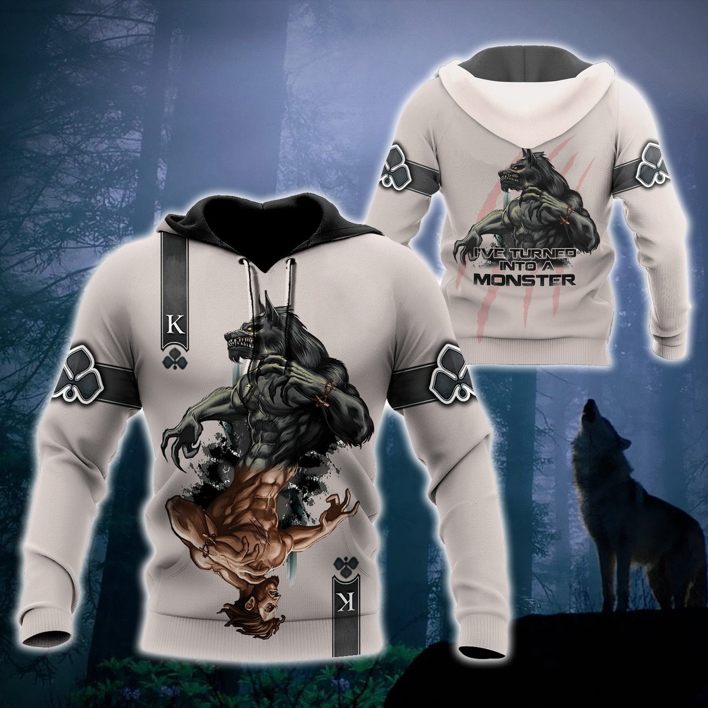 Wolf Ace Card 3D Over Printed Unisex Deluxe Hoodie Cloak ML