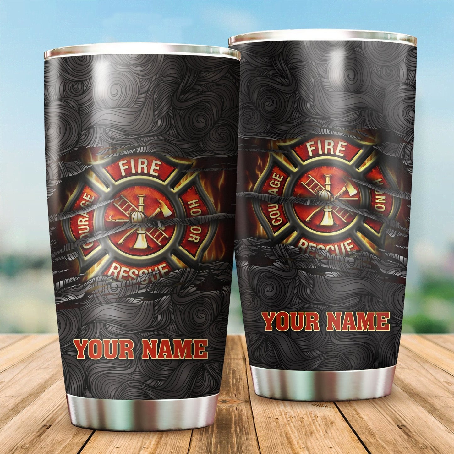 Firefighter Symbol Customize Name Stainless Steel Tumbler