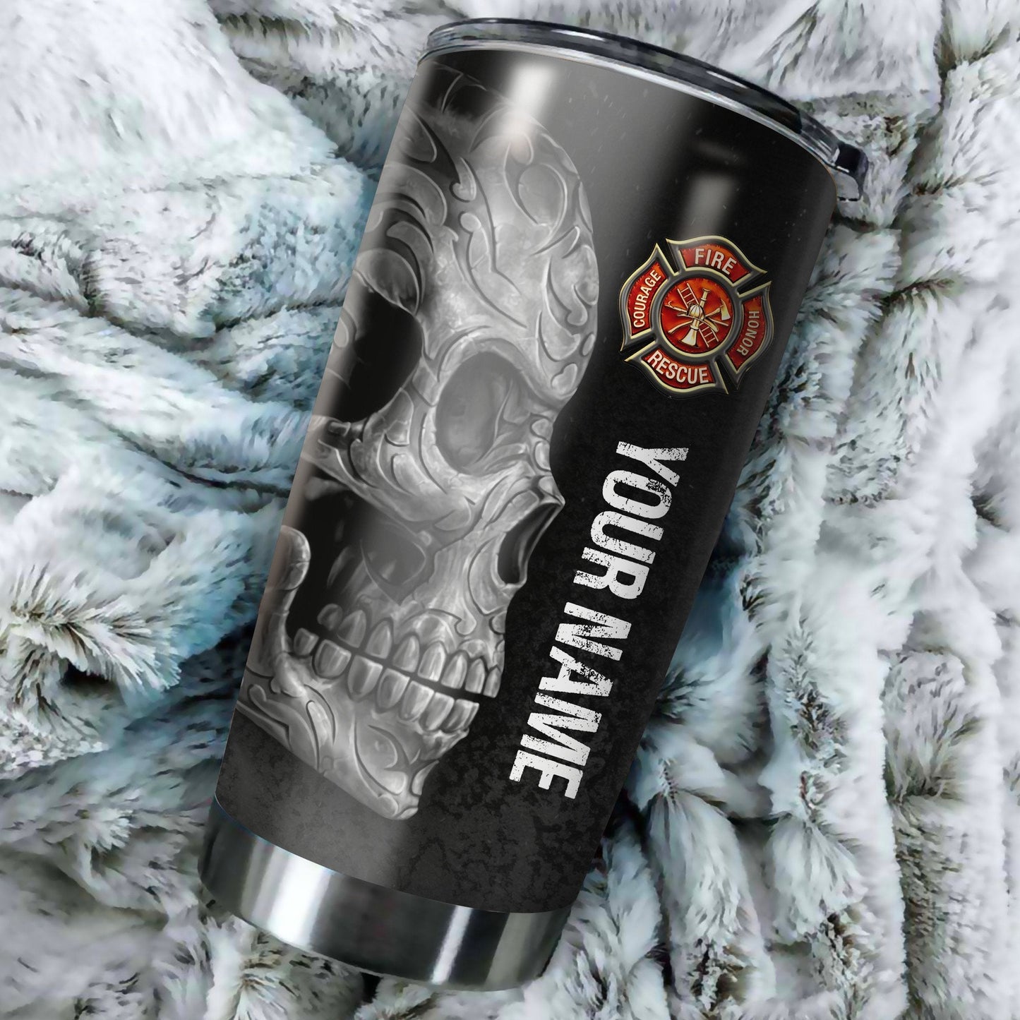 Firefighter Skull Customize Name Stainless Steel Tumbler