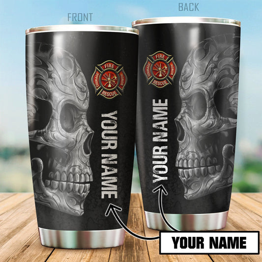 Firefighter Skull Customize Name Stainless Steel Tumbler