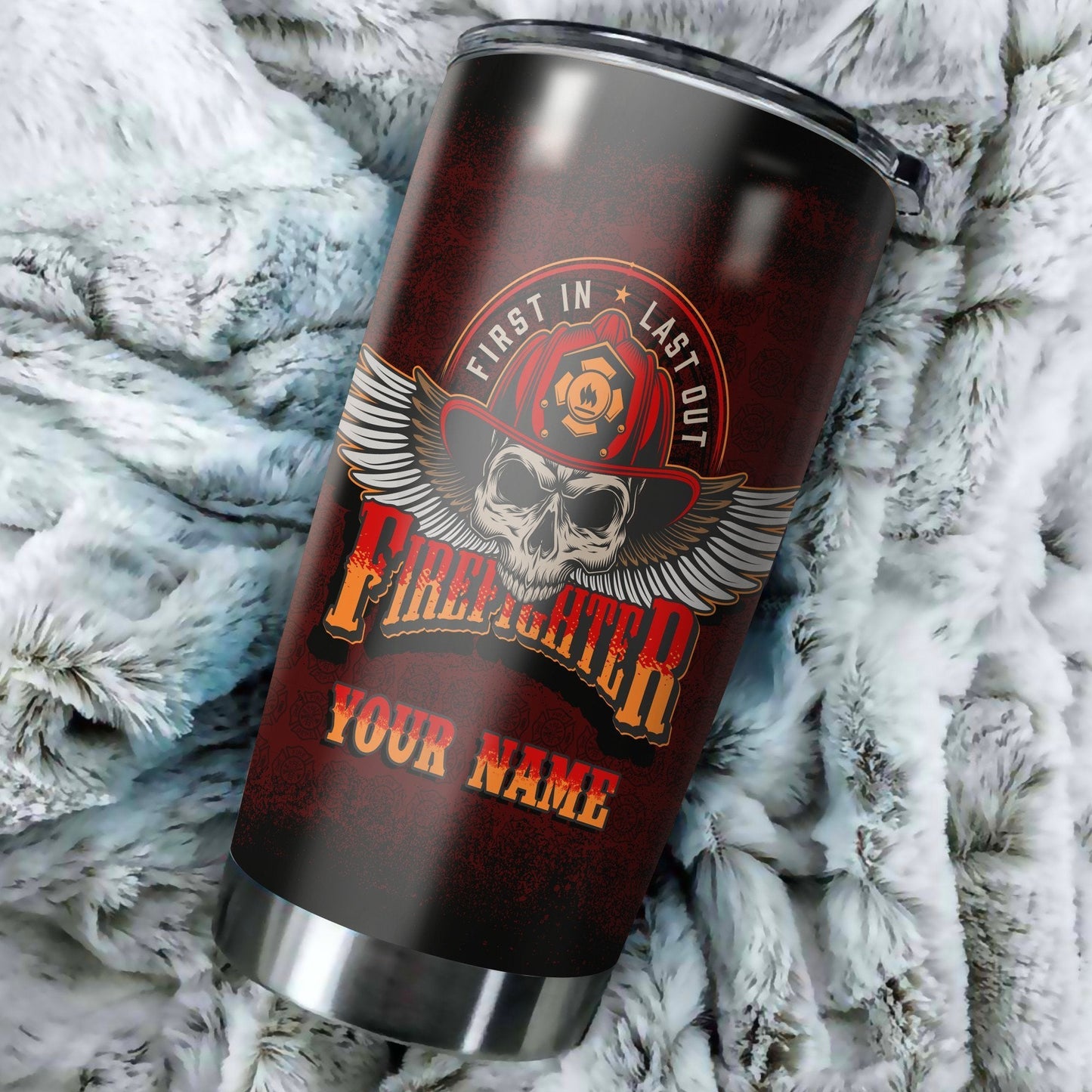 Firefighter Cool Skull Customize Name Stainless Steel Tumbler