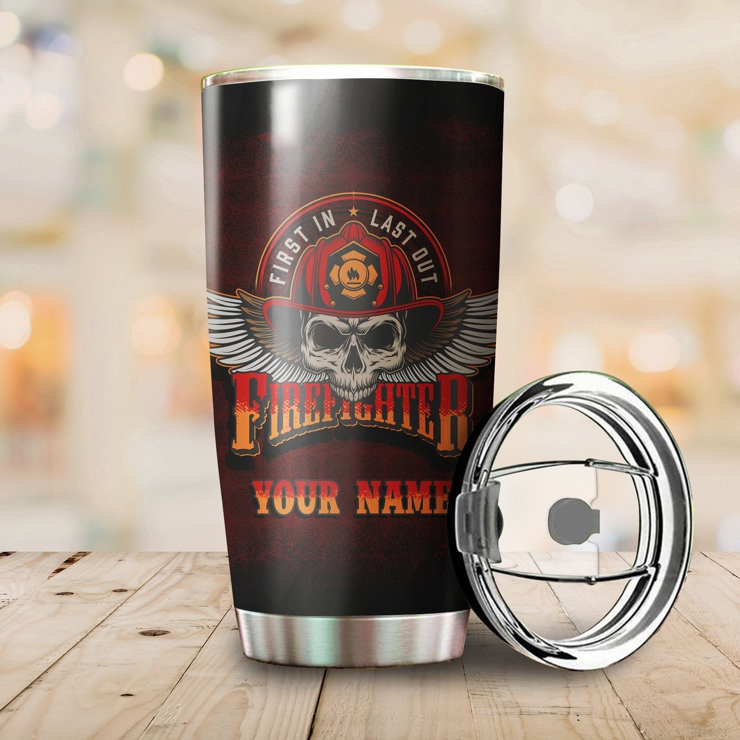 Firefighter Cool Skull Customize Name Stainless Steel Tumbler