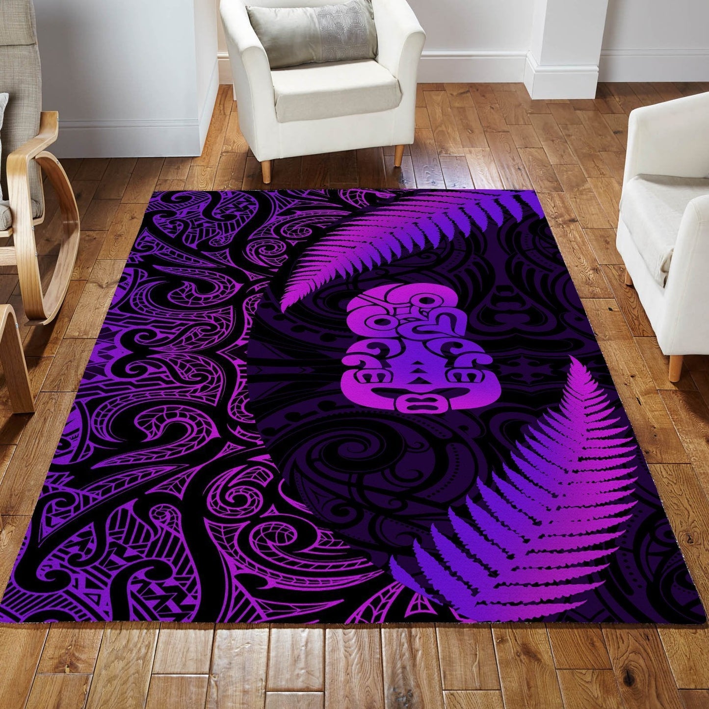 Aotearoa Manaia Silver Fern Purple 3D Design Rug