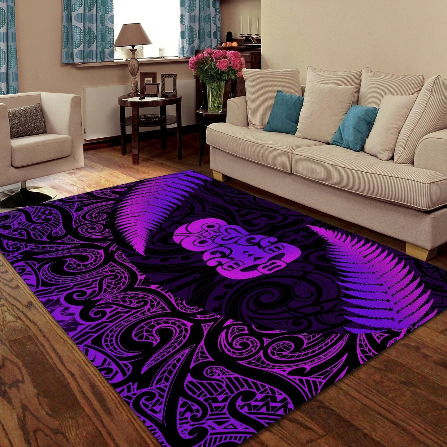 Aotearoa Manaia Silver Fern Purple 3D Design Rug