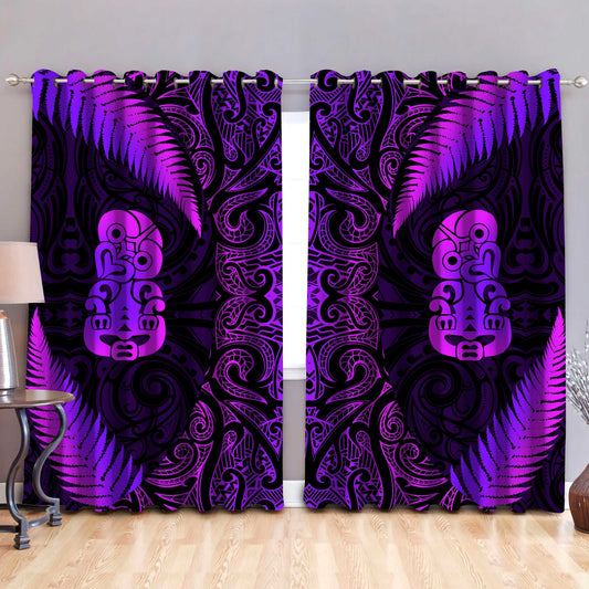 Aotearoa Manaia Silver Fern Purple Window Curtains
