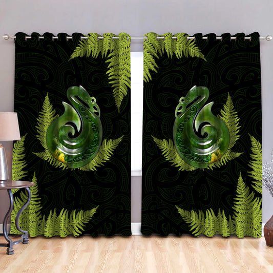 Aotearoa Bedding Set Manaia Silver Fern Paua Shell Window Curtains ML
