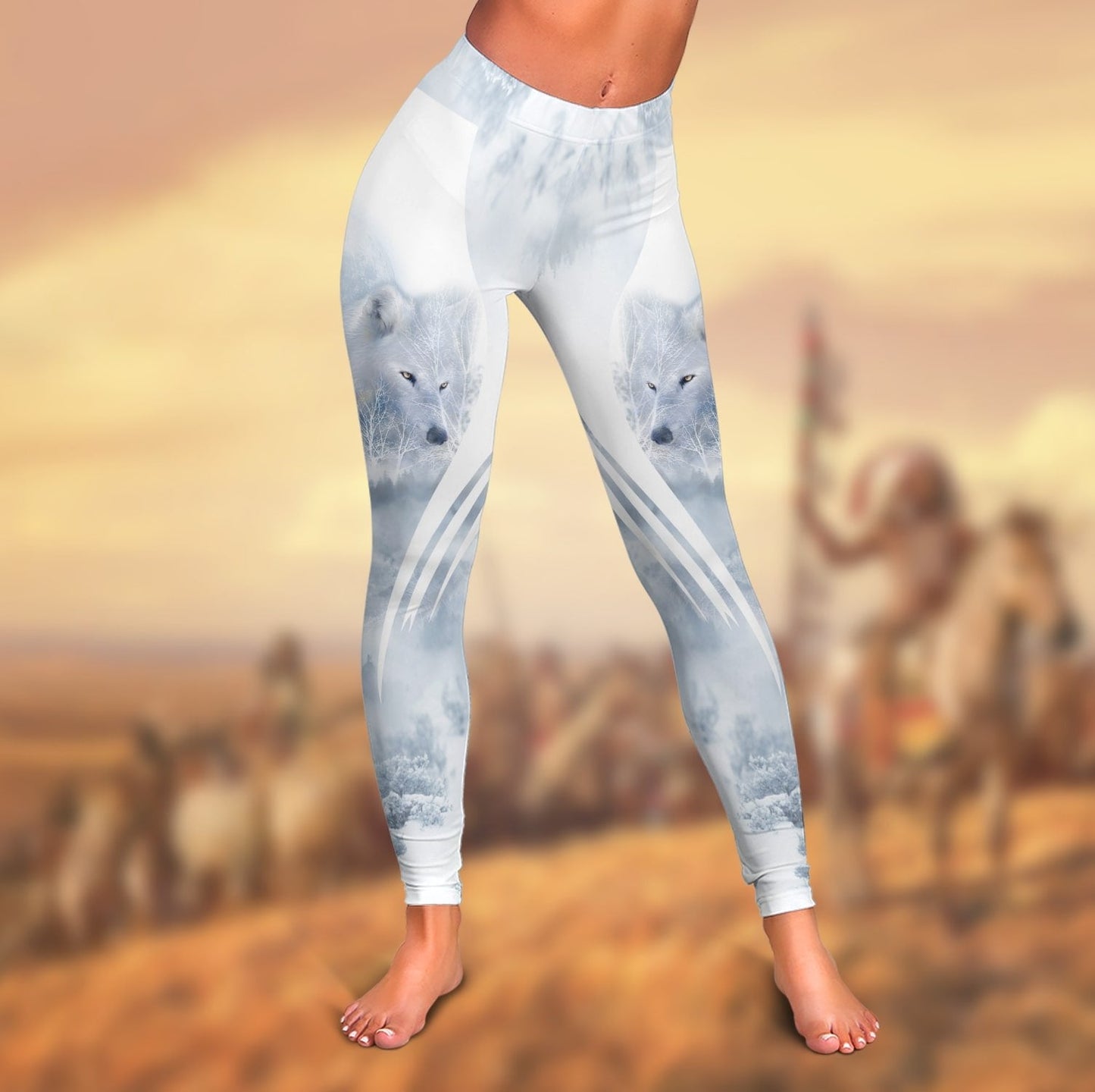 Wolf Native American 3D All Over Printed Legging + Hollow Tank
