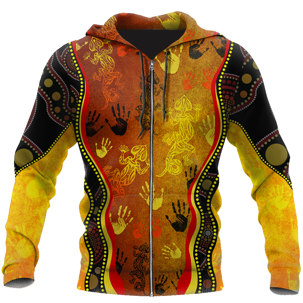 Aboriginal Australia Rock Painting Hand Lizard Art Golden Style shirts for men and women