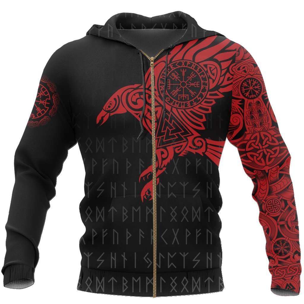 Vikings - The Raven of Odin Tattoo Red Hoodie - Amaze Style™-Apparel