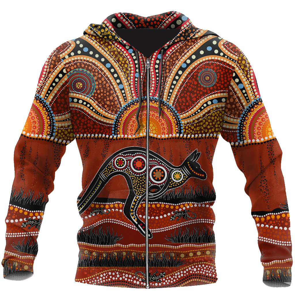 Aboriginal Australia Kangaroo running Lizard Art shirts for men and women