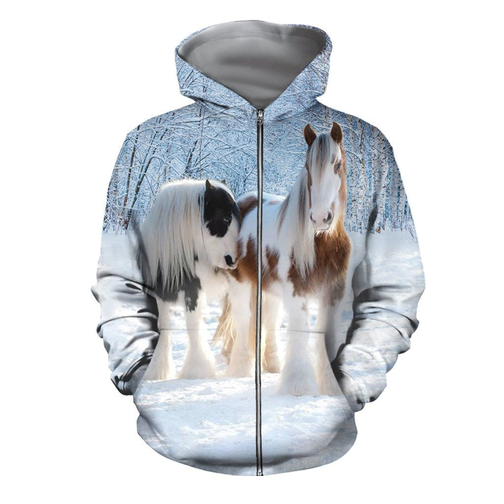 3D All Over Printed Winter Friesian Horse - Amaze Style™-Apparel
